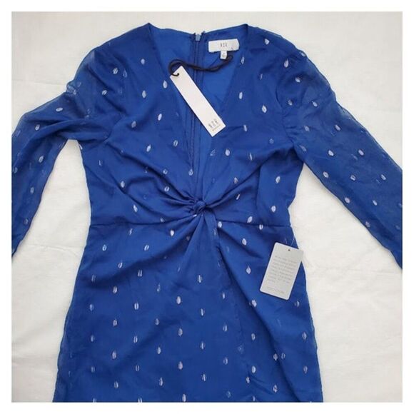 NWT NSR Royal Blue Metallic Dot Plunging V-Neck Midi Dress Sz S Cocktail Holiday - Picture 7 of 13